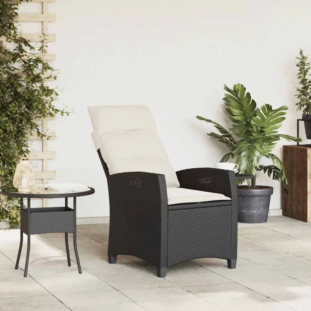 Verstelbare tuinstoel met bijzettafel poly rattan zwart>vidaXL New