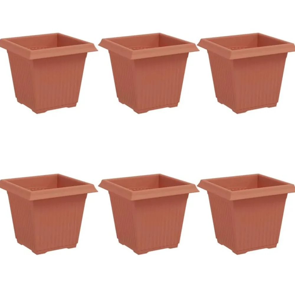 Tuin & Gazon*vidaXL Vierkante Bloempot 6 pcs 16 x 16 x 14 cm Kunststof Baksteenrood