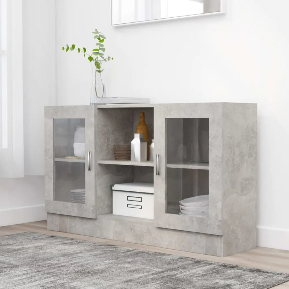 Kasten & Opbergmeubelen*vidaXL Vitrinekast 120x30,5x70 cm bewerkt hout Betongrijs