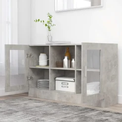 Kasten & Opbergmeubelen*vidaXL Vitrinekast 120x30,5x70 cm bewerkt hout Betongrijs