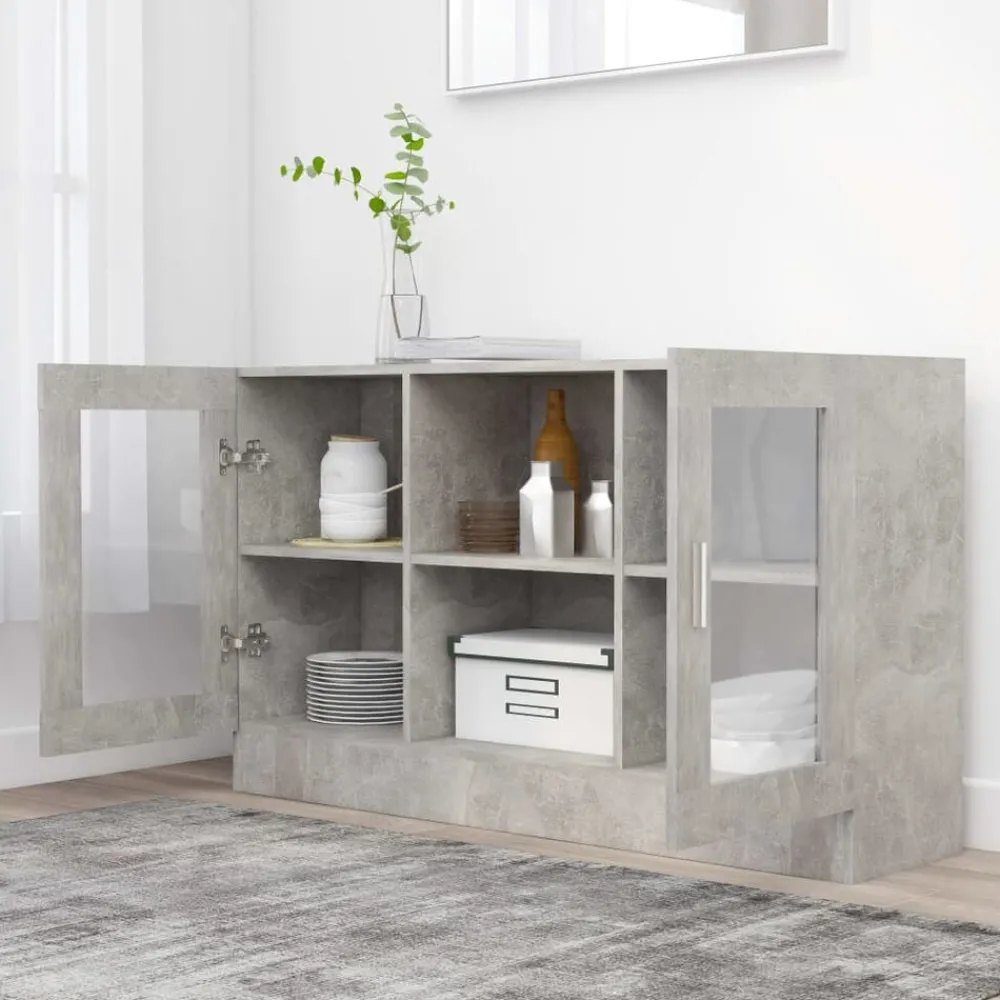 Kasten & Opbergmeubelen*vidaXL Vitrinekast 120x30,5x70 cm bewerkt hout Betongrijs