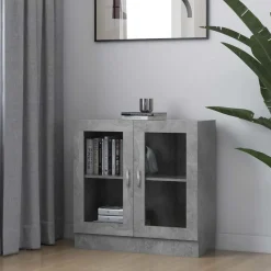 Boekenkasten & Wandplanken*vidaXL Vitrinekast 82,5x30,5x80 cm bewerkt hout Betongrijs