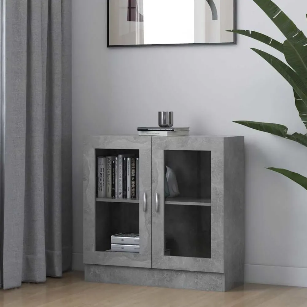 Boekenkasten & Wandplanken*vidaXL Vitrinekast 82,5x30,5x80 cm bewerkt hout Betongrijs