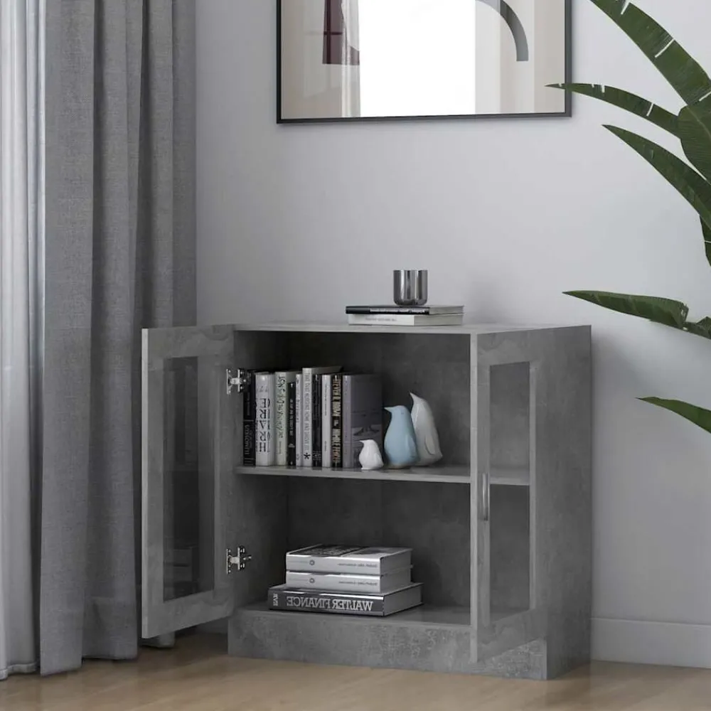 Boekenkasten & Wandplanken*vidaXL Vitrinekast 82,5x30,5x80 cm bewerkt hout Betongrijs