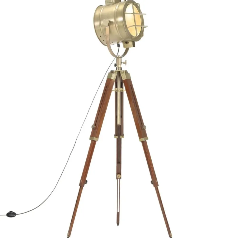Verlichting*vidaXL Vloerlamp driepoot 165 cm massief mangohout Koper