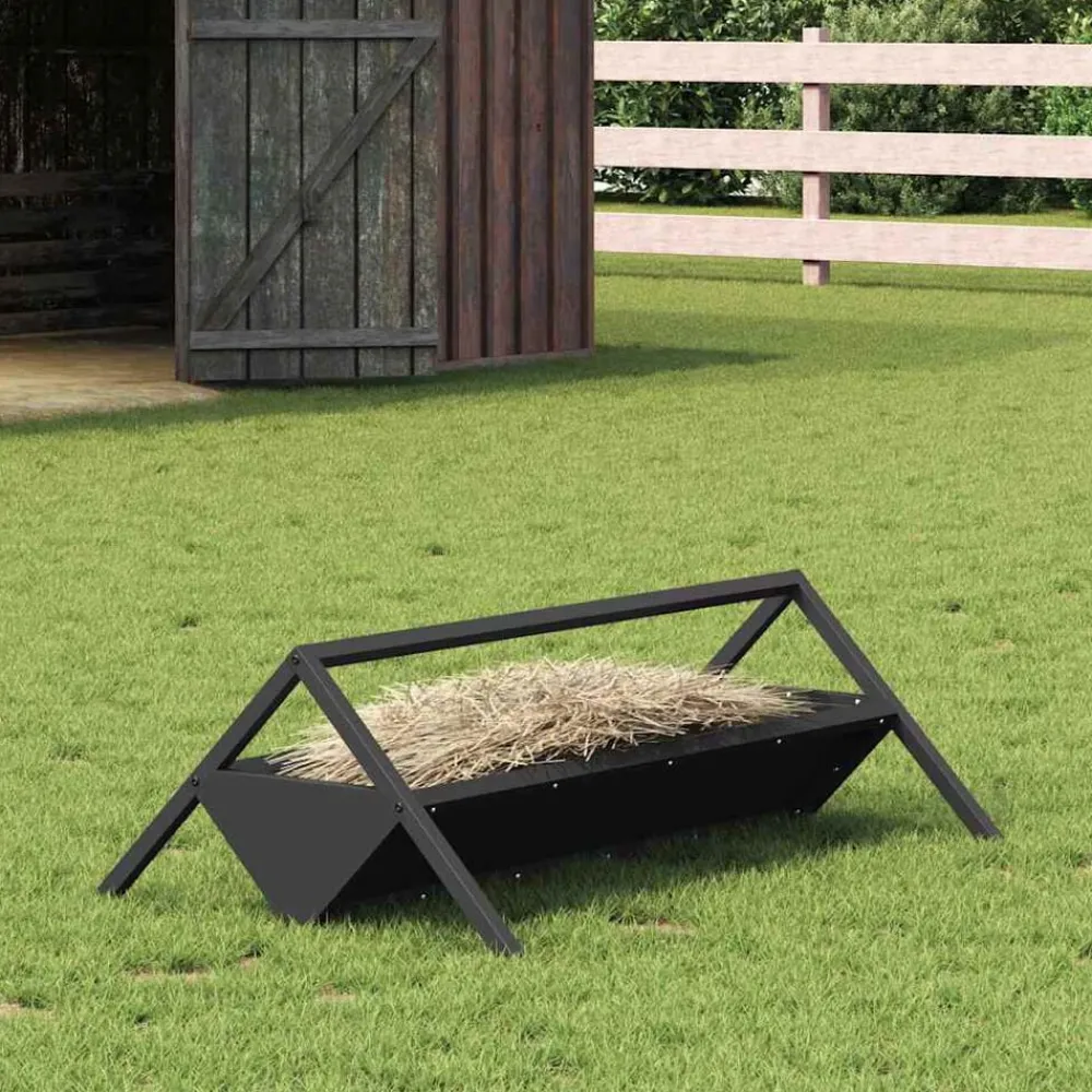 Huisdierbenodigdheden*vidaXL Voederbak voor vee 111 x 76 x 38 cm Koudgewalst Staal Zwart