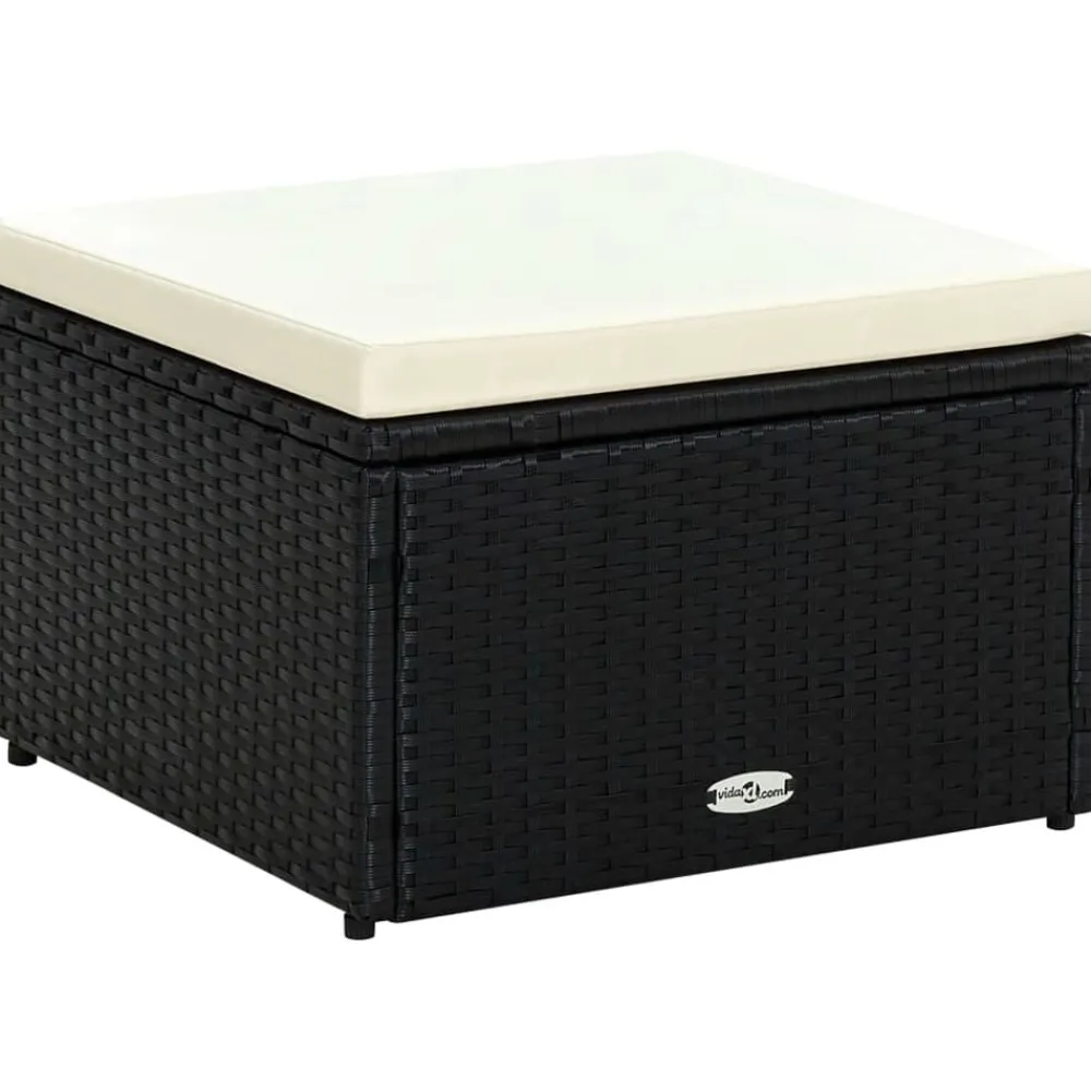 Poefs*vidaXL Voetenbank/poef zwart 53x53x30 cm poly rattan Zwart en crème