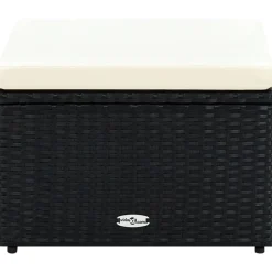 Poefs*vidaXL Voetenbank/poef zwart 53x53x30 cm poly rattan Zwart en cr&egrave;me