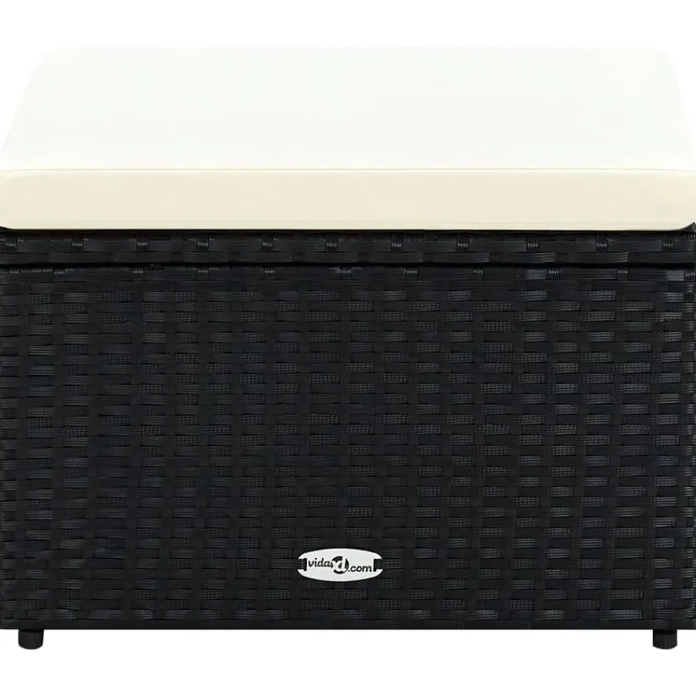 Poefs*vidaXL Voetenbank/poef zwart 53x53x30 cm poly rattan Zwart en crème
