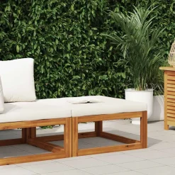 Tuinmeubelen*vidaXL Voetensteun met crèmewit kussen massief acaciahout Cr&egrave;me
