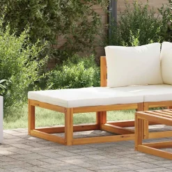 Tuinmeubelen*vidaXL Voetensteun met crèmewit kussen massief acaciahout Crème