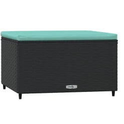 Tuinmeubelen*vidaXL Voetensteun met kussen poly rattan zwart Zwart en blauw