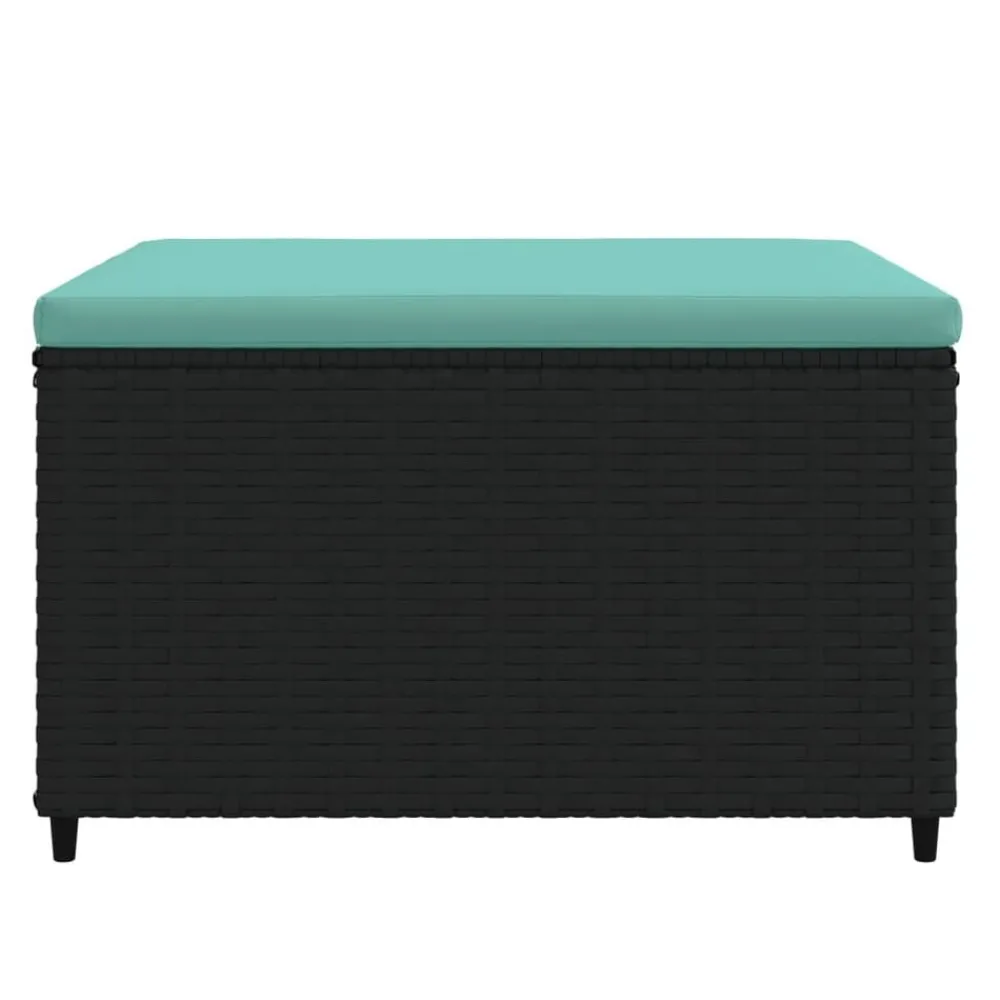 Tuinmeubelen*vidaXL Voetensteun met kussen poly rattan zwart Zwart en blauw