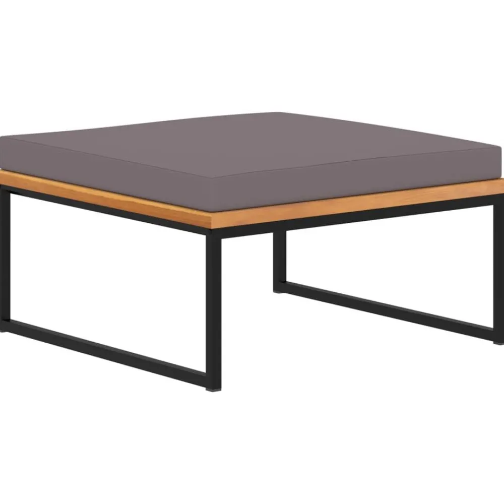 Poefs*vidaXL Voetensteun met kussen 66x66x36 cm acaciahout donkergrijs