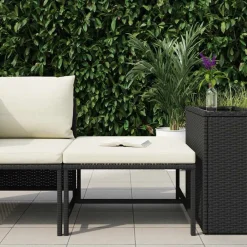 Tuinmeubelen*vidaXL Voetensteun sectioneel met kussen poly rattan Zwart