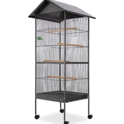 Vogelkooi met dak staal zwart 66x66x155 cm>vidaXL