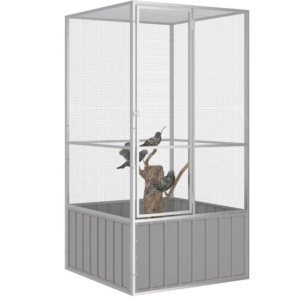 Huisdierbenodigdheden*vidaXL Vogelkooi 111x107x211,5 cm gegalvaniseerd staal Grijs