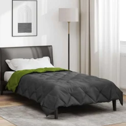 Linnengoed*vidaXL Vol jaar dekbed 135 x 200 cm Microfiber Groen en antraciet