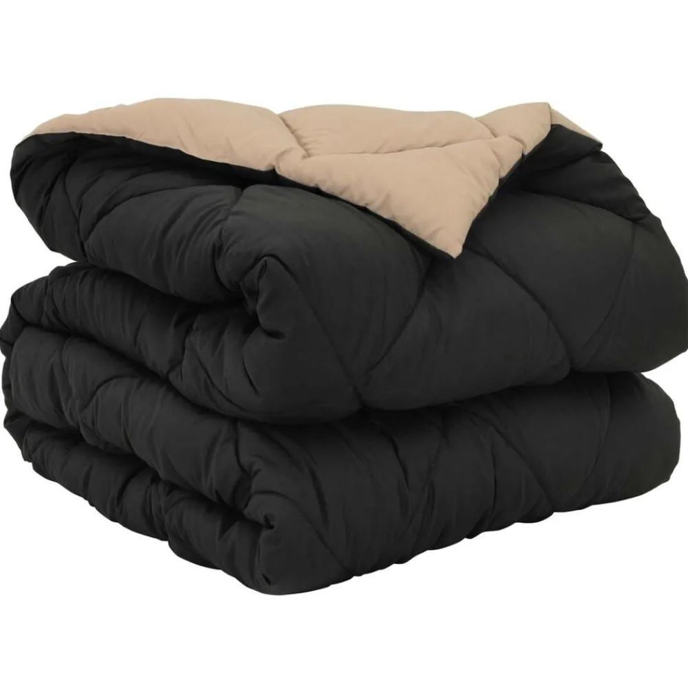 Linnengoed*vidaXL Vol jaar dekbed 135 x 200 cm Microfiber Zwart en taupe