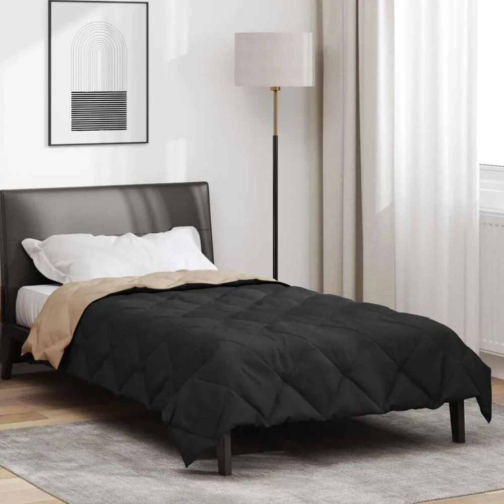 Linnengoed*vidaXL Vol jaar dekbed 135 x 200 cm Microfiber Zwart en taupe