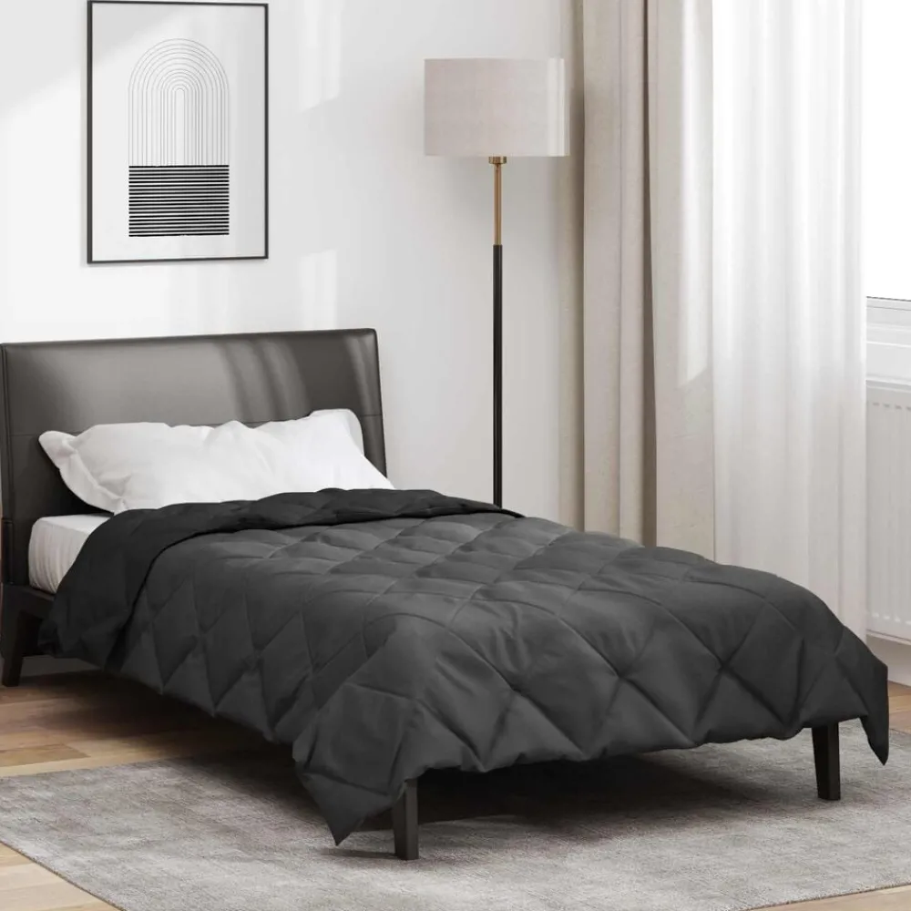 Vol jaar dekbed Zwart en Anthraciet 135 x 200 cm Microfiber>vidaXL Hot