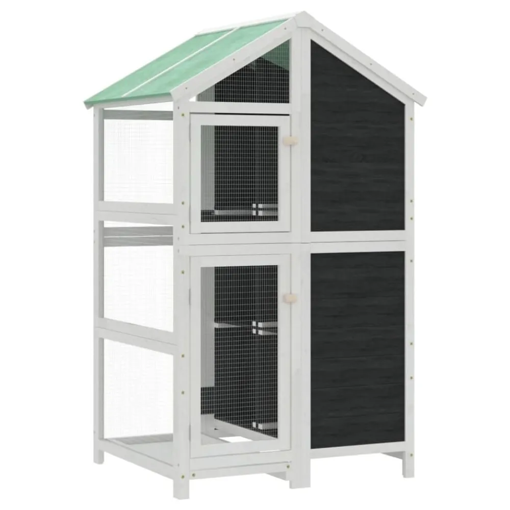 Huisdierbenodigdheden*vidaXL Volière 97x81x152 cm massief grenenhout Grijs