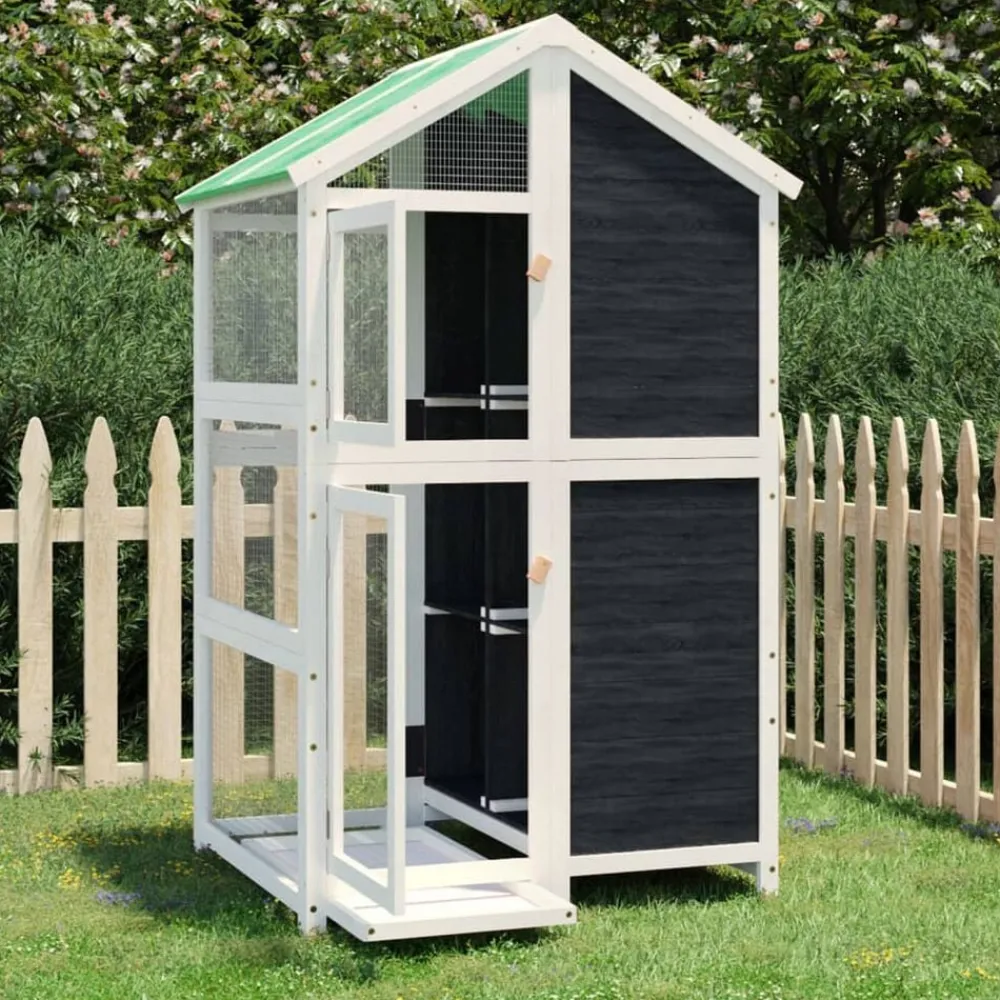 Huisdierbenodigdheden*vidaXL Volière 97x81x152 cm massief grenenhout Grijs