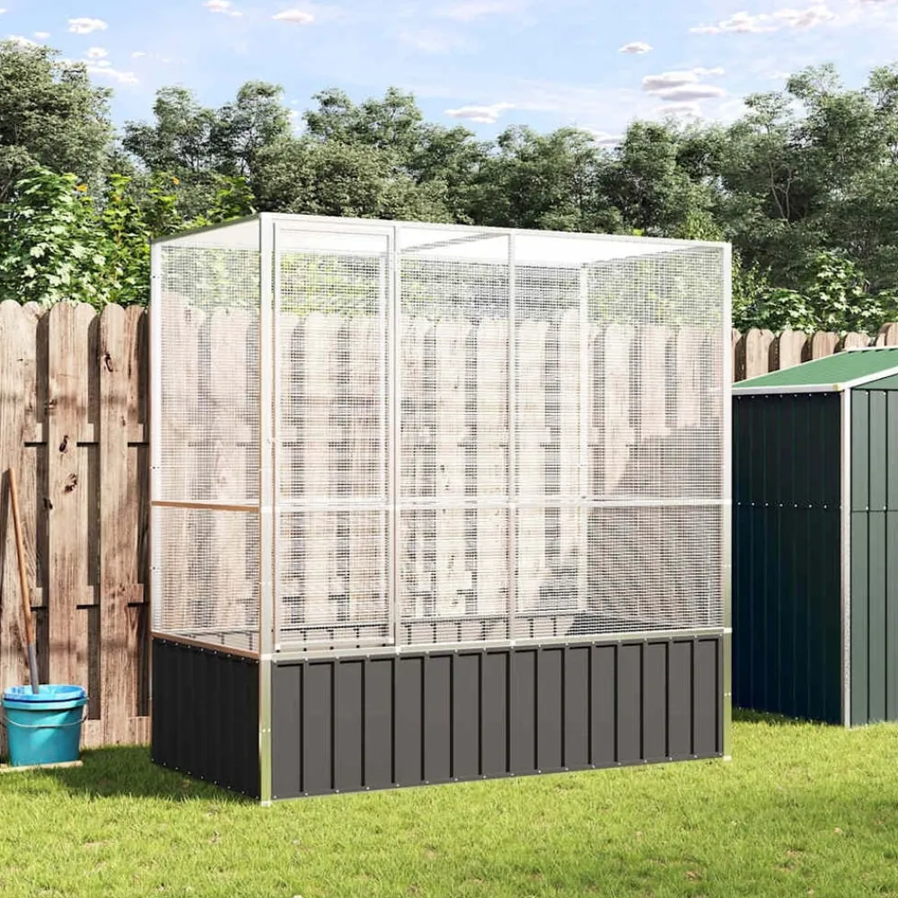 Huisdierbenodigdheden*vidaXL Volière 210,5x107x212 m staal zilverkleurig