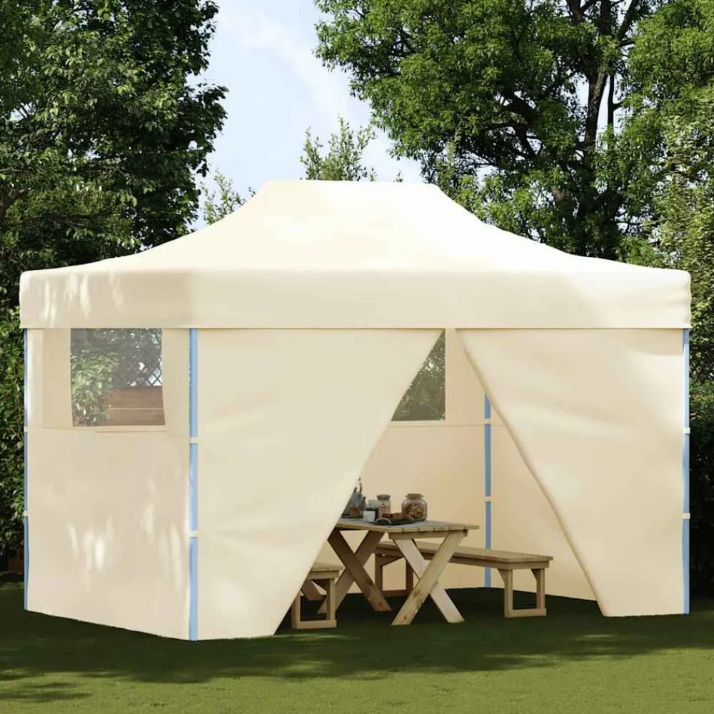 Tuin & Gazon*vidaXL Vouwtent pop-up met 4 zijwanden 3x4,5 m crèmewit Crème