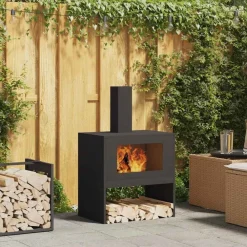 Haarden*vidaXL Vuurkorf Zwart 60 x 40 x 96 cm Staal Koudgewalst staal/zwart
