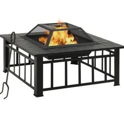 Haarden*vidaXL Vuurplaats met pook XXL 79x79x46,5 staal