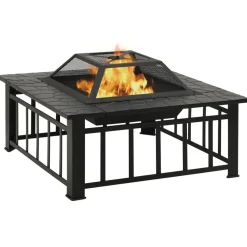 Haarden*vidaXL Vuurplaats met pook XXL 79x79x46,5 staal