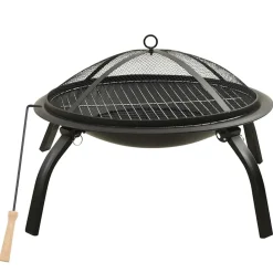 Haarden*vidaXL Vuurschaal en barbecue 2-in-1 met pook 56x56x49 cm staal Zwart