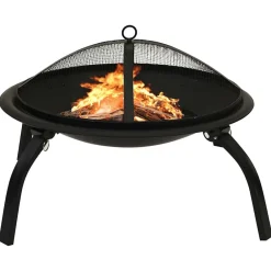 Haarden*vidaXL Vuurschaal en barbecue 2-in-1 met pook 56x56x49 cm staal Zwart