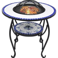 Haarden*vidaXL Vuurtafel mozaïek 68 cm keramiek en wit Blauw