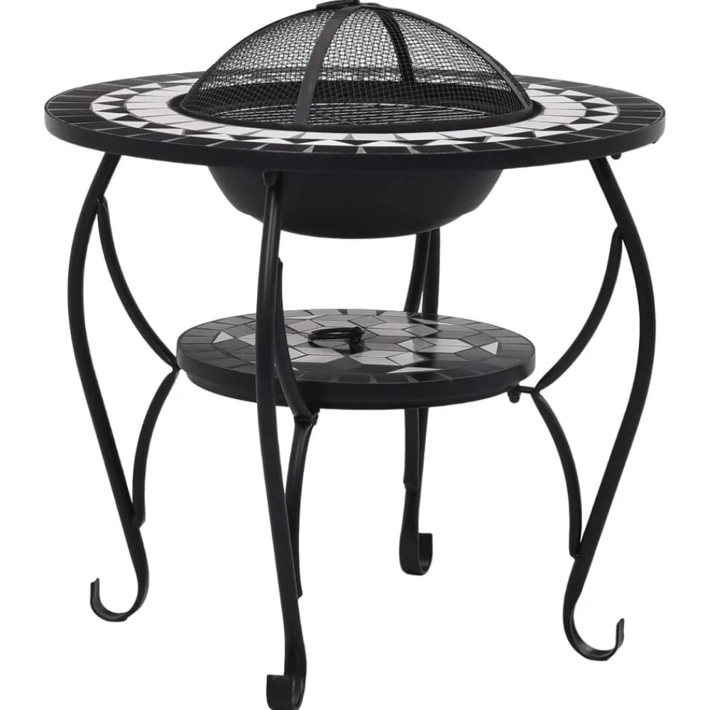Haarden*vidaXL Vuurtafel mozaïek 68 cm keramiek en wit Zwart