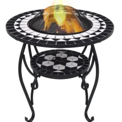 Haarden*vidaXL Vuurtafel mozaïek 68 cm keramiek en wit Zwart