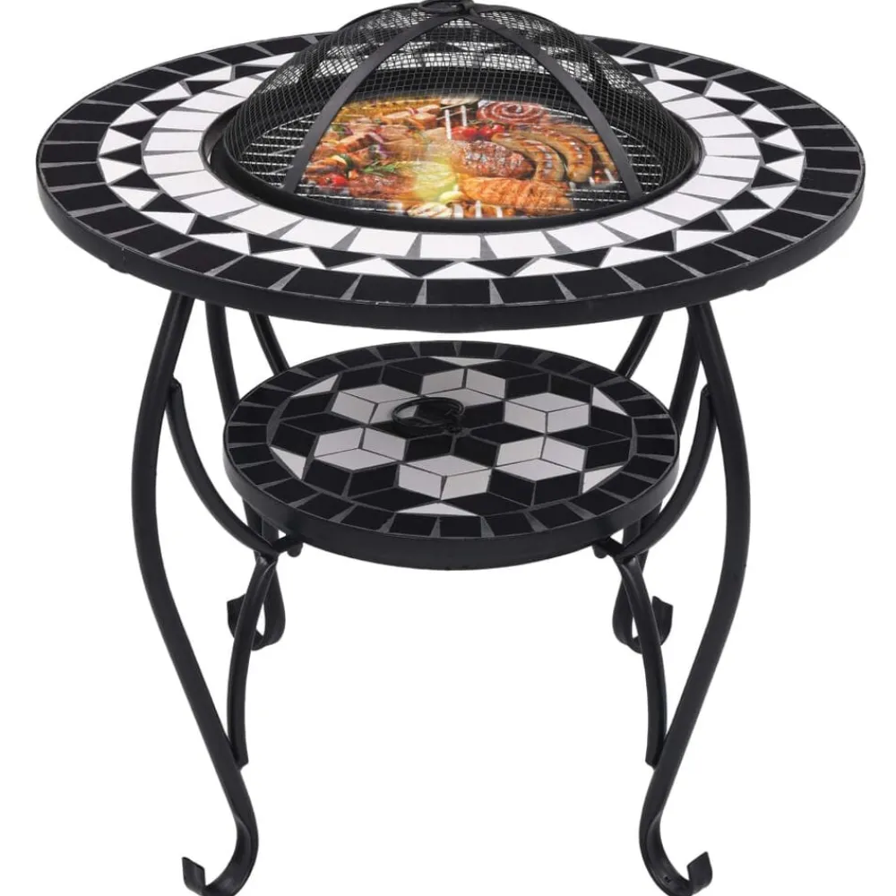 Haarden*vidaXL Vuurtafel mozaïek 68 cm keramiek en wit Zwart