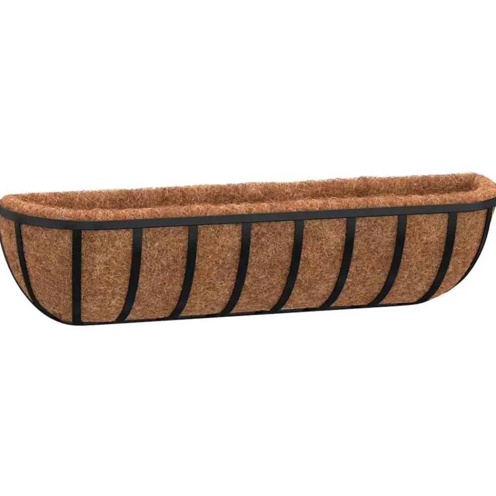 Wandbakken 2 st met kokosvezel 61x19x16 cm staal zwart>vidaXL Online