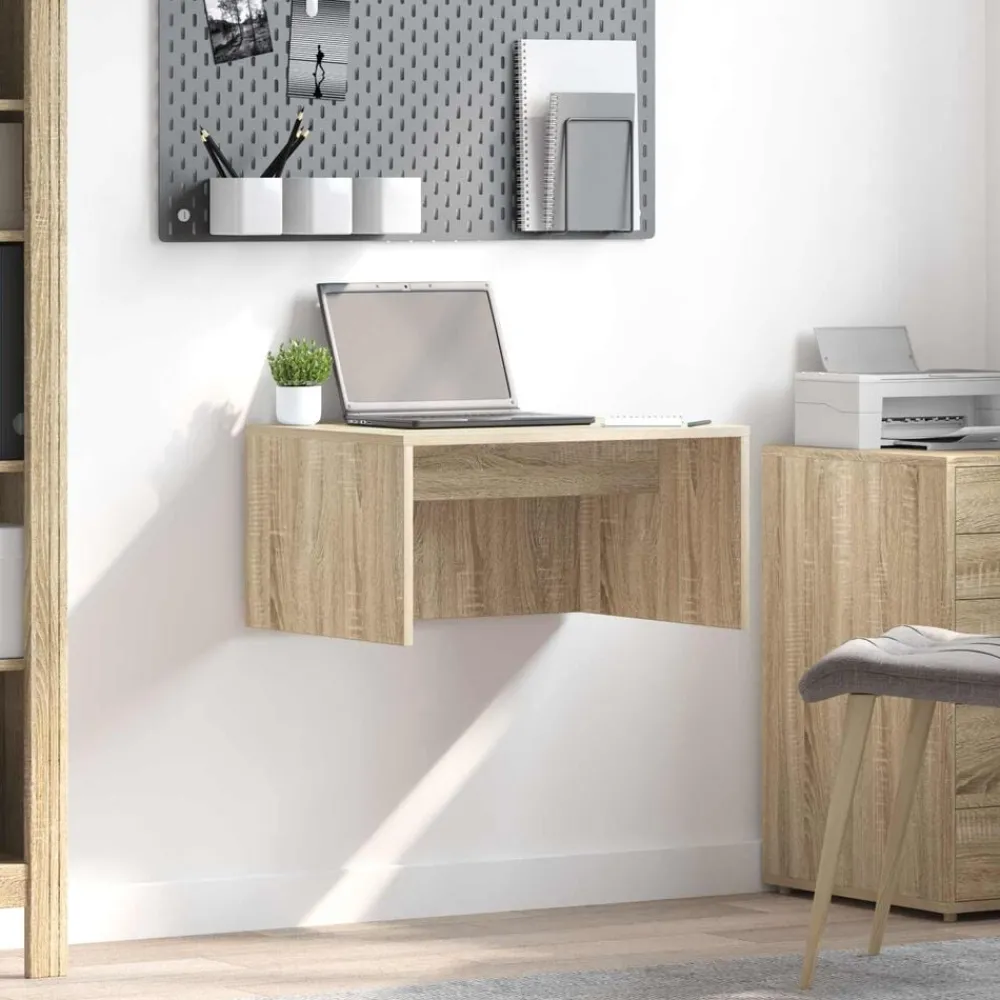 Kantoormeubelen*vidaXL Wandbureau met opslag 60 x 45 x 30 cm Bewerkt hout Sonoma eiken