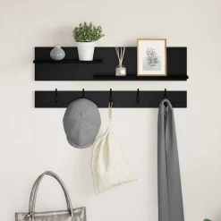Boekenkasten & Wandplanken*vidaXL Wandgemonteerde kapstok met plank 90 x 15 x 36 cm Zwart eiken