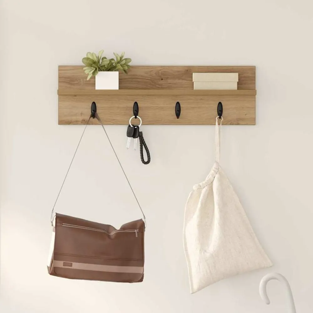 Boekenkasten & Wandplanken*vidaXL Wandgemonteerde kapstok Artisan Eiken 60 x 10,5 x 18 cm artisanaal eikenkleurig