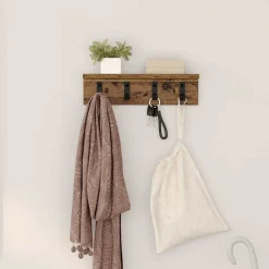 Wandgemonteerde kapstok met opslag Oudhout 40 x 10,5 x 10,5 cm>vidaXL