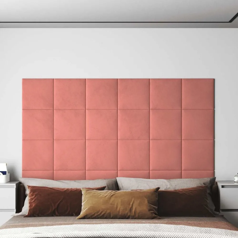 Bouwmaterialen*vidaXL Wandhoofdbord 12 pcs 30 x 30 cm Fluweel Roze