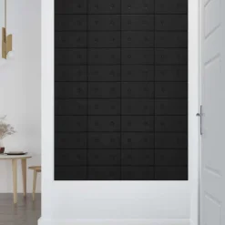 Bouwmaterialen*vidaXL Wandhoofdbord 12 pcs 30 x 15 cm Nep Leer Zwart
