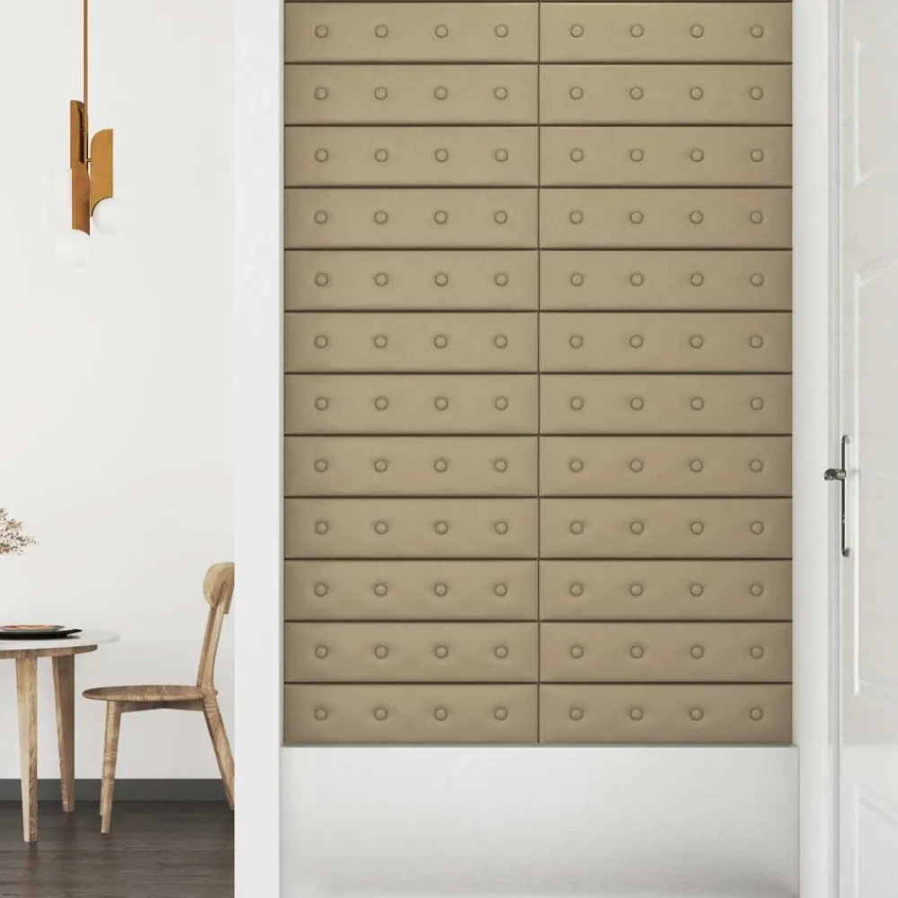 Bouwmaterialen*vidaXL Wandhoofdbord 12 pcs 60 x 15 cm Nep Leer Cappuccino