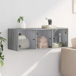 Kasten & Opbergmeubelen*vidaXL Wandkast met glazen deuren 102x37x35 cm eiken Grijs sonoma