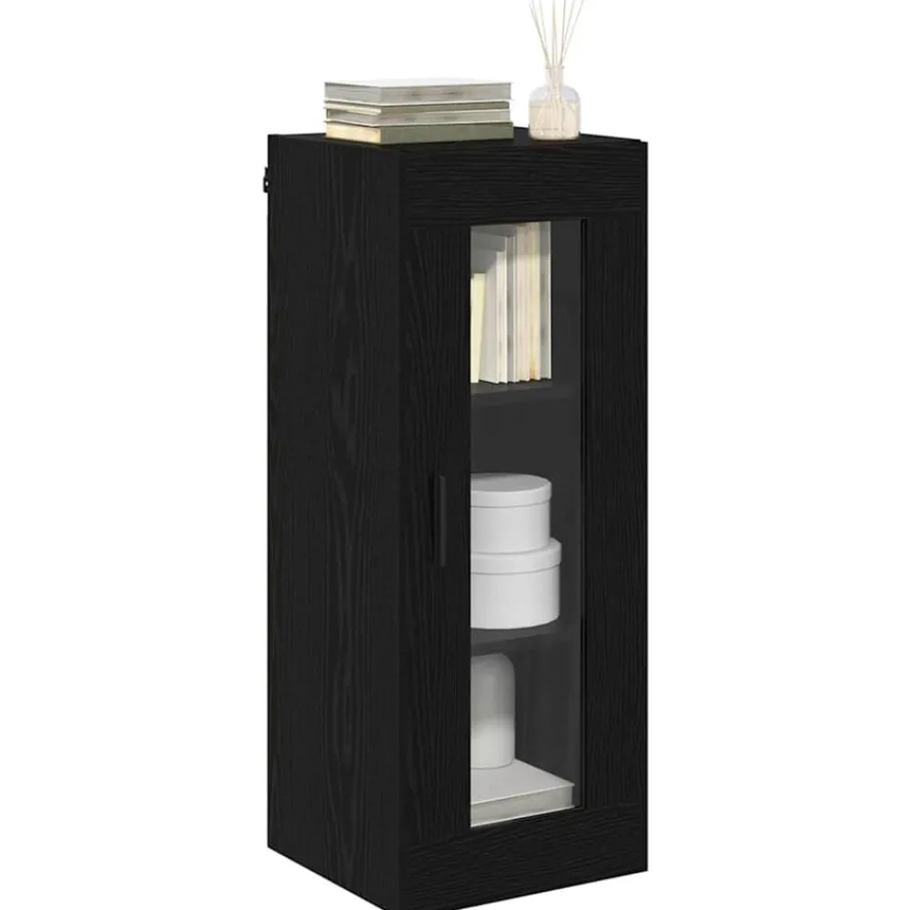 Kasten & Opbergmeubelen*vidaXL Wandkast 34,5 x 34 x 90 cm Geengineerd Hout en Glas Zwart eiken