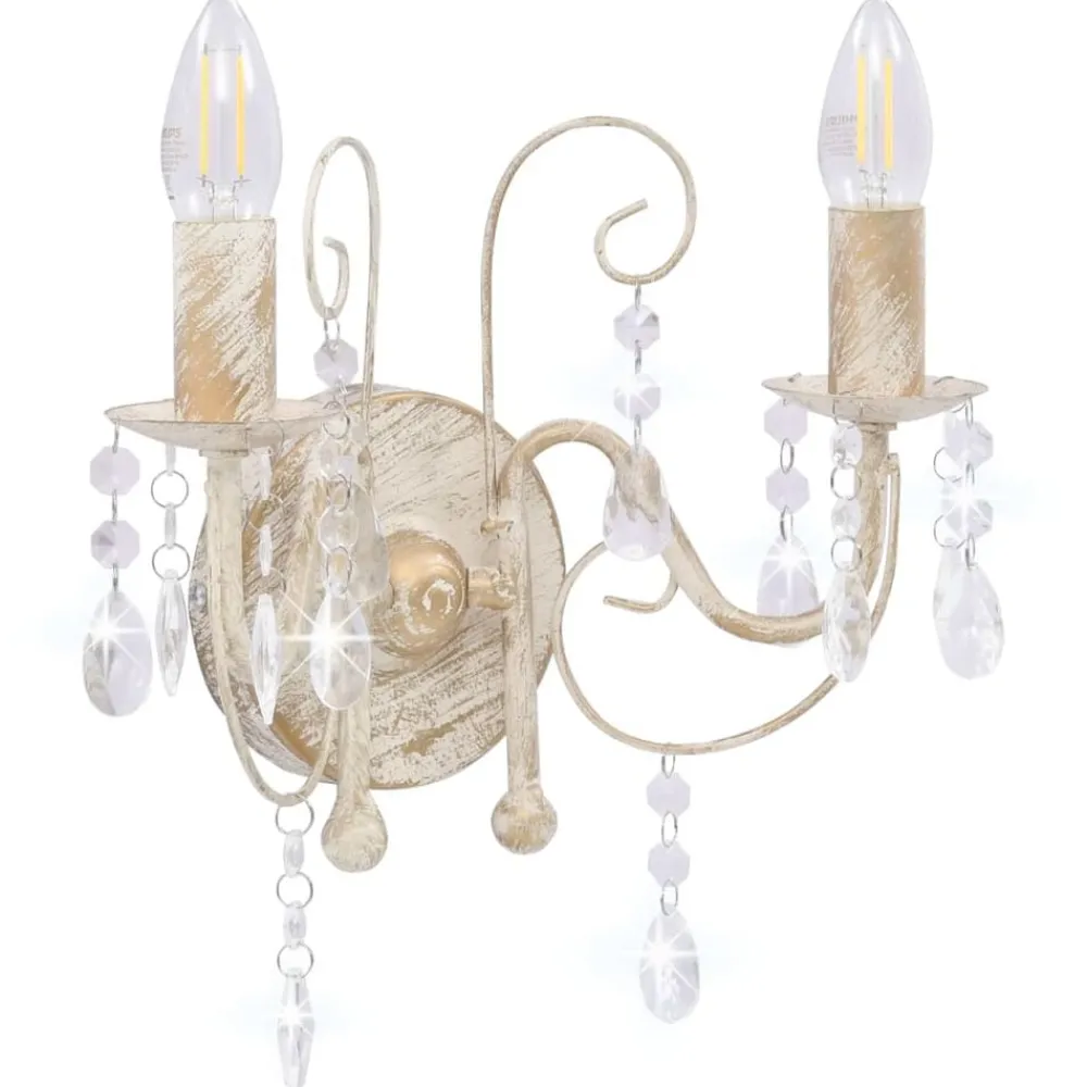 Verlichting*vidaXL Wandlamp met kralen 2xE14 antiek Wit