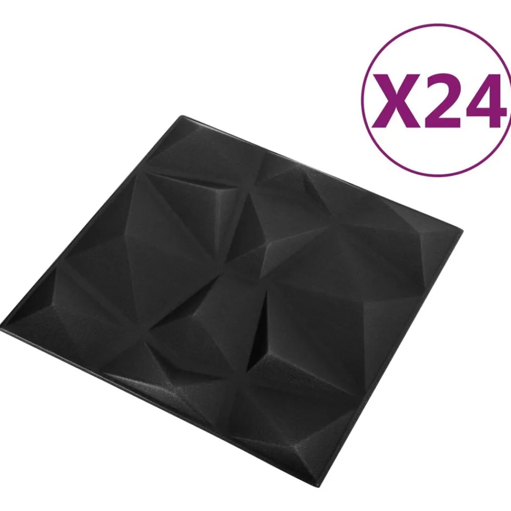 Wandpanelen 24 pcs Diamant Zwart 50 x 50 cm XPS Schuim>vidaXL Hot